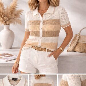 261629 Cream Multi Color Striped Cardigan by FRANK LYMAN